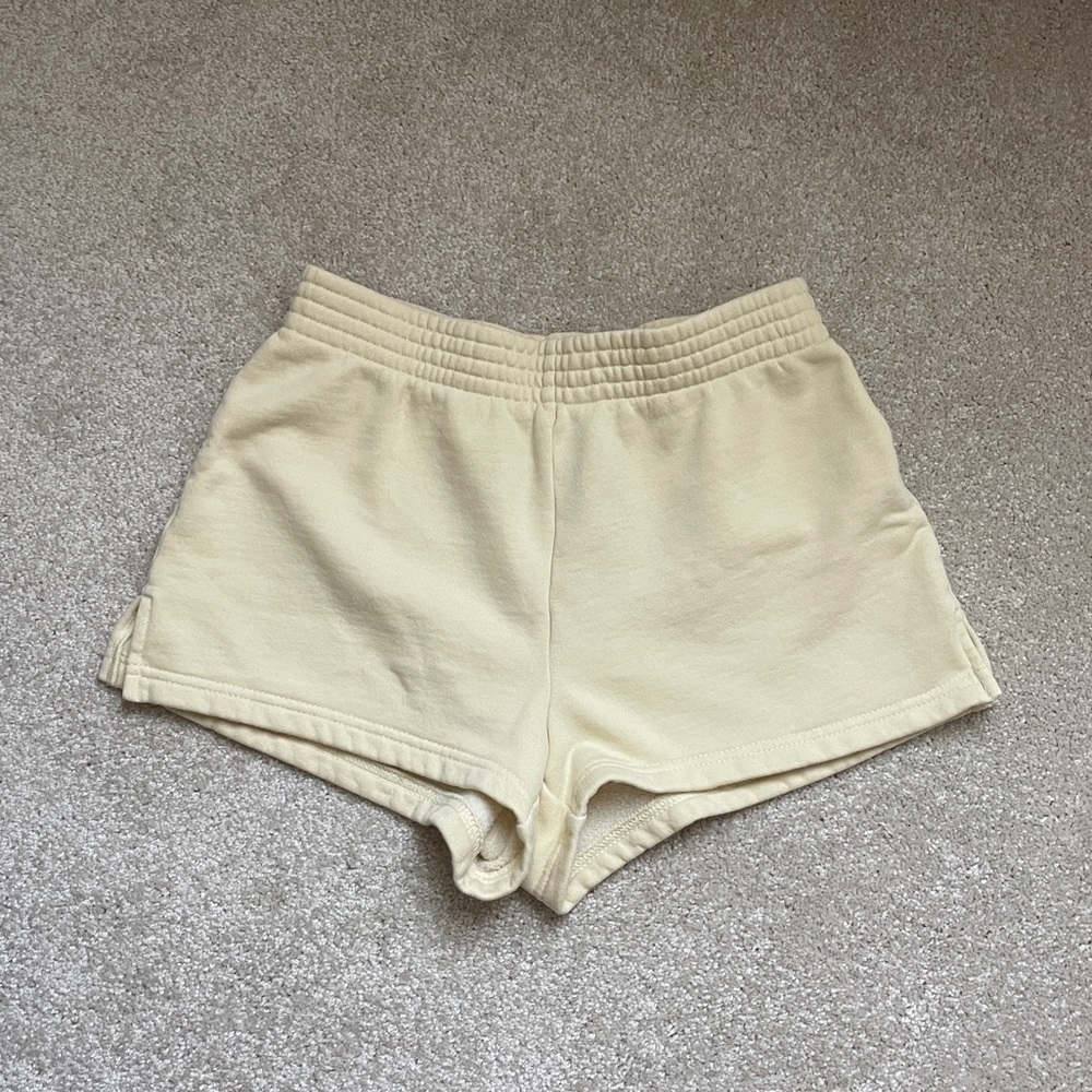 TNA Aritzia Just Cozy yellow sweatshorts